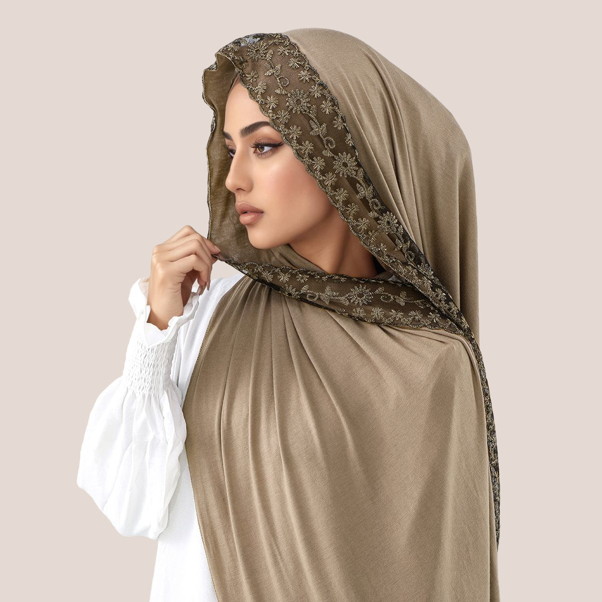 Embroidery Jersey - Dantel İşlemeli Pamuklu Jersey Müslüman Başörtüsü
