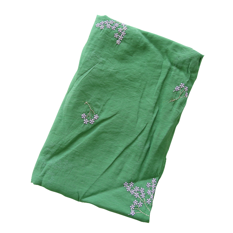 Embroidery Canvas - Yazlık koyu yeşil ipek nakışlı kumaş,