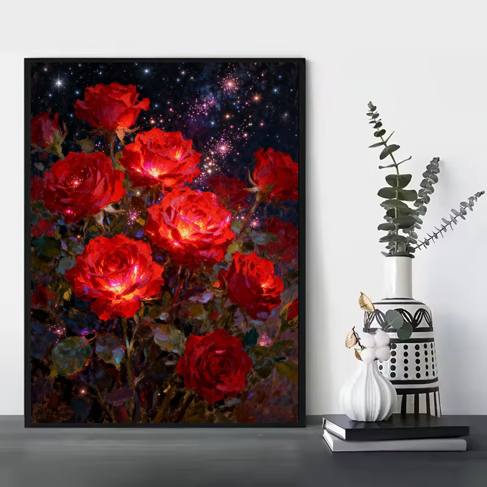 Embroidery Canvas - Çerçevesiz, 2026 Elmas Boyama Gül Çiçek