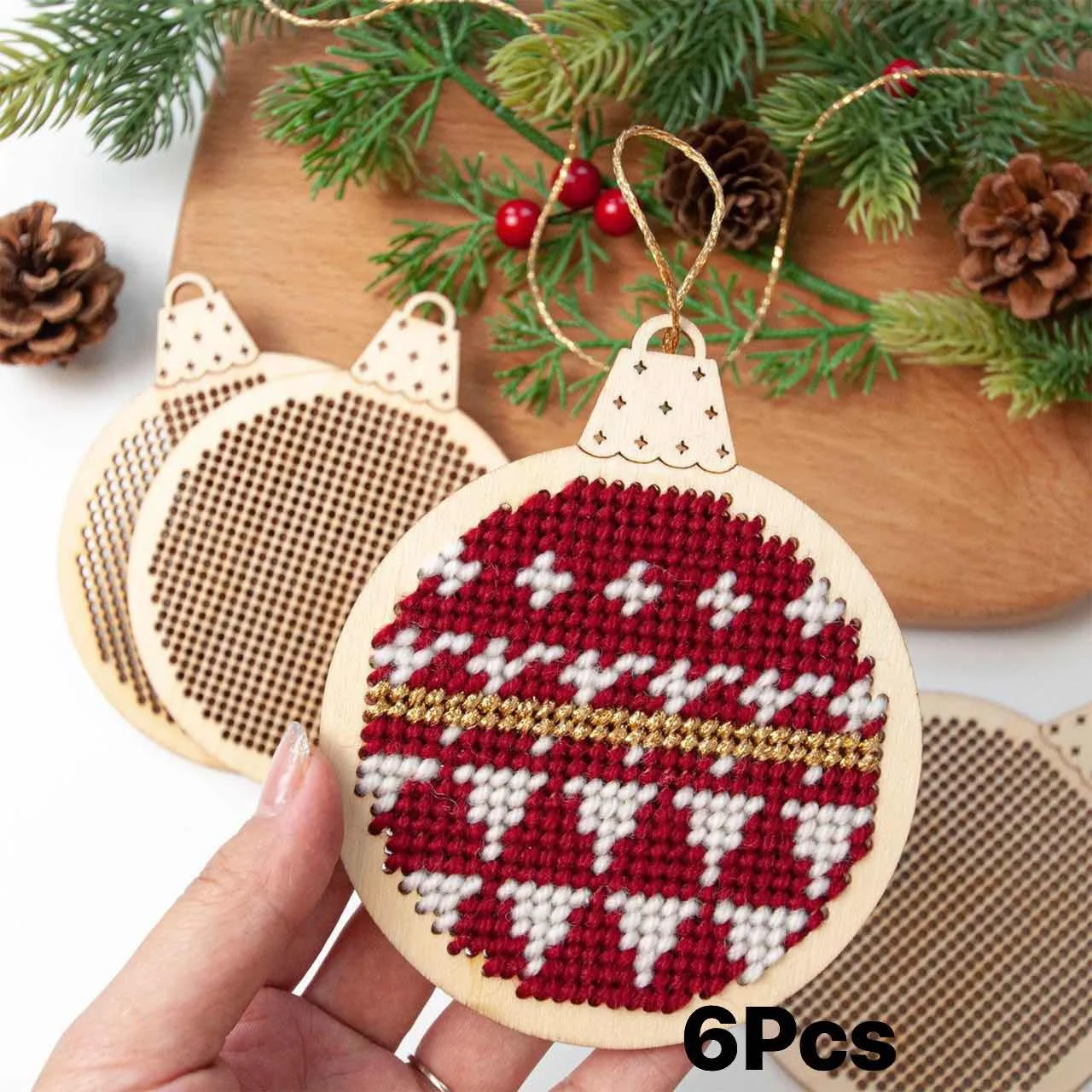Embroidery Xmas Decorations - 12 adet Noel Çapraz Dikiş Delik