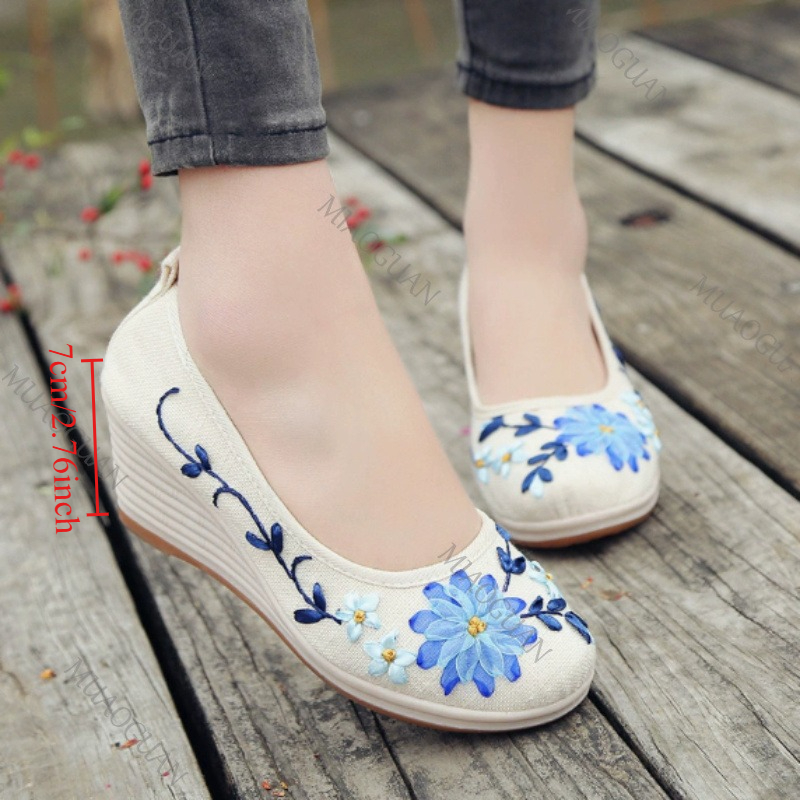 Embroidery Canvas - İşlemeli Kadın Konforlu Platform Topuklu Ayakkabılar