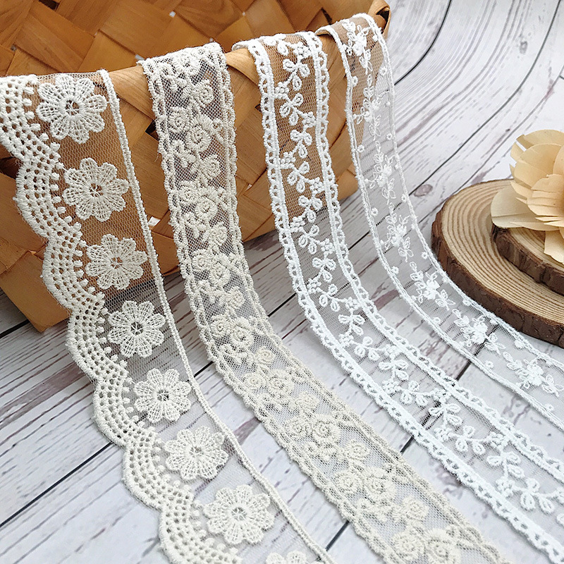 Embroidery Jersey - 3 Yards/Lot Nakış Beyaz Bej Pamuk
