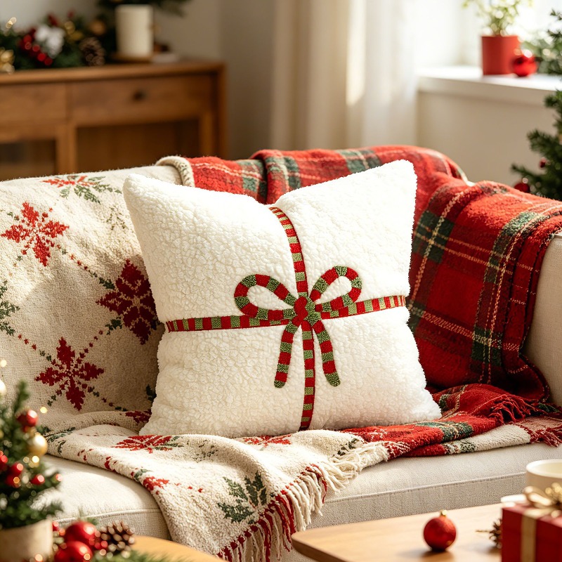 Noel Teddy Polar Yastık Kılıfı - Embroidery Xmas Decorations incelemesi ve fiyatı